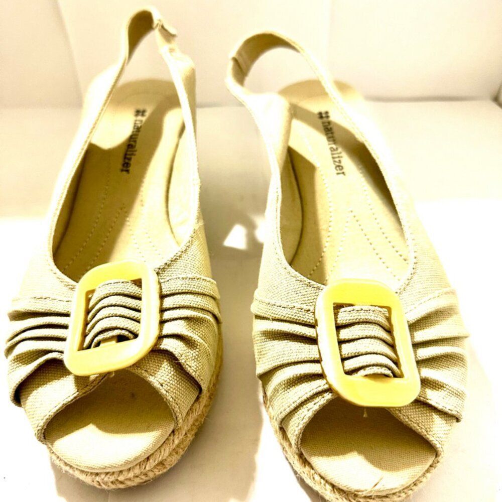 Naturalizer Bina Slingback Espadrille Beige Canvas Wedge Sandals Women's Sz 8 M